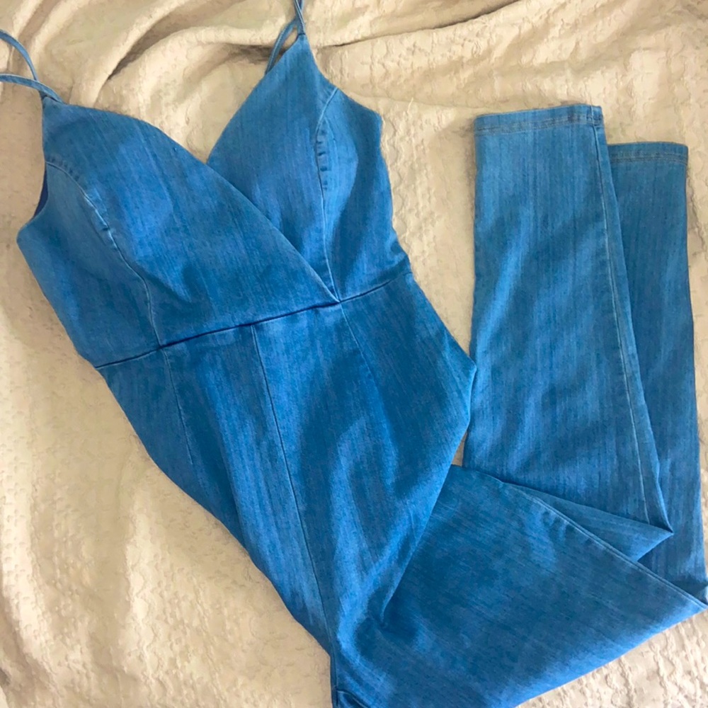Haute Monde One Piece Denim Jumper Onesie Skinny Jeans Large Like New Jumpsuit